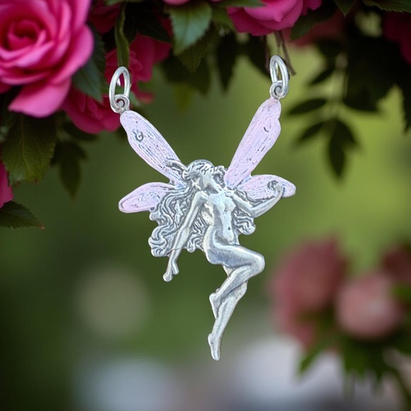 🆕 Sterling Silver Large Fairy W Pink Wings Pendant | 1.75” | 925 Stamped - Picture 8 of 11